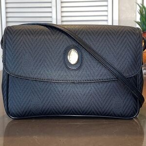 Vtg Mark Cross Signature Coated Canvas Herringbone Flap Crossbody Handbag